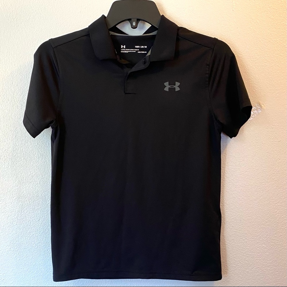 Boys Black Under Armour Heat Gear Collared Shirt